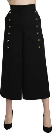 Dolce & Gabbana Black Wide Wool Leg Cropped Trouser Womens Pant