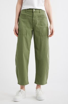Frank & Eileen Bray Barrel Leg Cotton Twill Pants in Olive at Nordstrom, Size 14