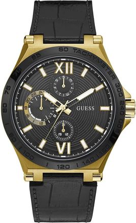 Guess Goudkleurig roestvrijstalen lederen/siliconen horloge - Heren - Horloges - Zwart - ONE Size - Accessoires