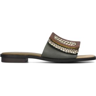 Noa Harmon Schoenen, Dames, Veelkleurig, 36 EU, Leer, Stijlvolle Slippers Groen Beige Zwart