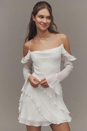 Shona Joy Lira Long-Sleeve Off-The-Shoulder Ruffled Mini Dress