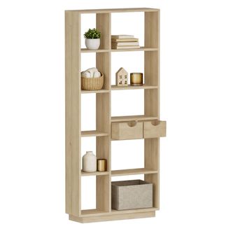 Dmora Librer&iacute;a Imer, Biblioteca 8 Estantes, 2 Cajones, Instalaci&oacute;n Libre, 80x25x189h Cm Roble Marr&oacute;n