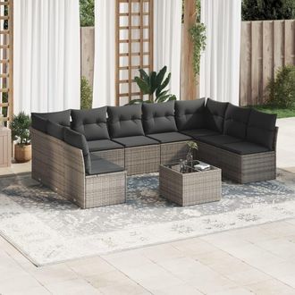 vidaXL Set De Sof&aacute;s De Jard&iacute;n 10 Pzas Con Cojines Rat&aacute;n Sint&eacute;tico Gris Vidaxl