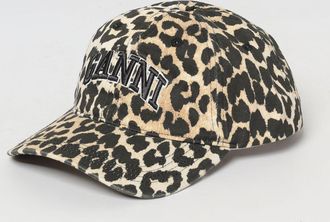Ganni Cappello Ganni in twill di cotone animalier con logo ricamato