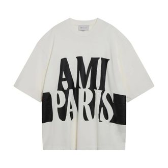 Ami T-Shirts, male, White, Size: XL Oversize Fit 3/4 Sleeves T-Shirt with PR