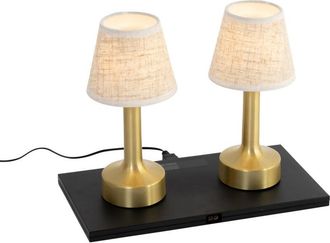 QAZQA Moderno Set de 2 Lámparas de mesa doradas con beige rgbw recargables - Elise Aluminio /Plástico /Textil Redonda Incluye led Max. 1 x 2 Watt - Qazqa