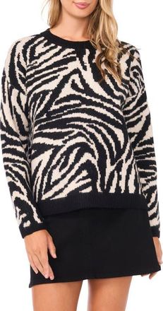 Vince Camuto Zebra Jacquard Crewneck Sweater in Rich Black at Nordstrom, Size X-Small P