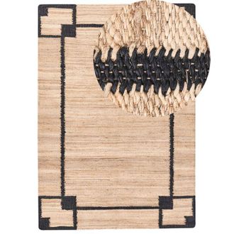 Beliani Area Rug Beige and Black Jute 160 x 230 cm with Pattern Rectangular Woven Rustic Style Living Room Bedroom GONDIA