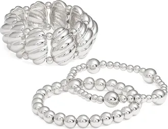 Open Edit Assorted Pack of 3 Stretch Bracelets in Silver at Nordstrom