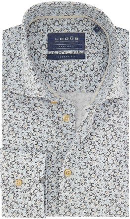 Led&ucirc;b Ledub overhemd Modern Fit New blauw geprint katoen