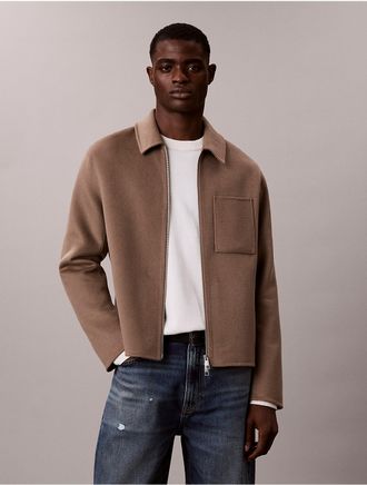 Calvin Klein Mens Double-Faced Wool Blend Zip Jacket - Brown - 2XL