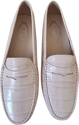 Tod's Crocodile Embossed Pink Gommino Driving Shoes Size 39.5