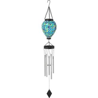 Glitzhome 37H Solar Lighted Metal and Glass Mosaic Windchime in Green at Nordstrom, Size Medium