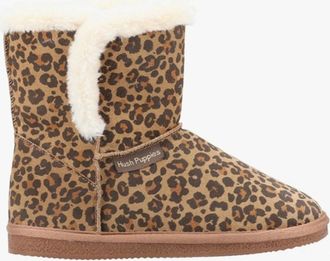 Hush Puppies Womens Hush Puppies ASHLEIGH Womens Suede Boot Slippers Leopard Print - Brown - Size: 4
