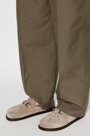 Ferragamo Suede Slides Santiago, Mens, Beige