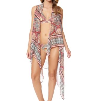 Jessica Simpson Day Tripper Chiffon Border Vest Cover Up In Pink