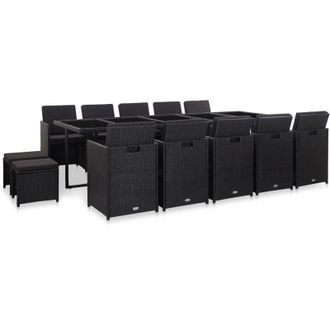 vidaXL Set da Pranzo da Giardino 15 pz con Cuscini in Polyrattan Nero vidaXL