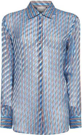 Dries Van Noten Camisa de Viscosa y Seda Devor&eacute; a Rayas - Blouses & Shirts - Mujer - Azul - S