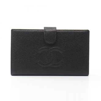 Chanel Black Grained Calfskin Long Wallet (Bi-Fold) (Pre-Owned)