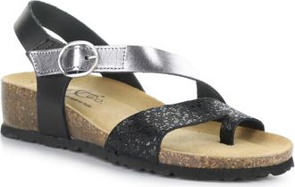 Bos. & Co. Luissa Slingback Platform Wedge Sandal in Black/Silver at Nordstrom, Size 10-10.5Us