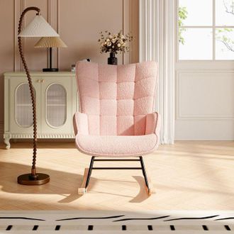 OEM Sill&oacute;n Balance En Terciopelo Teddy, Funda Desmontable, Estructura De Madera Y Metal, 150 Kg, Rosa, Lujo Y Confort