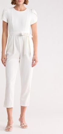Calvin Klein Tulip Sleeve Belted Jumpsuit in Cream at Nordstrom Rack, Size 16