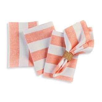 Solino Home Linen Dinner Napkins - Cabana Stripe, 20 x 20 in Salmon And White at Nordstrom, Size Large