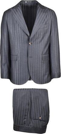 Lab 001 Grey Polyester-Viscose Pleated Formal Suit
