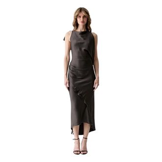 Victoria Beckham Kleedjes, Dames, Zwart, S, Satijn, Kyra Midi Jurk