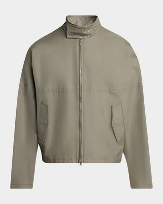 Bottega Veneta Men & apos;s Intrecciato-Collar Cotton Field Jacket