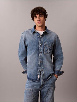 Calvin Klein Jeans Calvin Klein Mens Embossed Logo Overshirt - Blue - XL