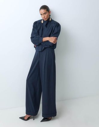 Asos pantaloni sartoriali morbidi a righe navy-blu navy