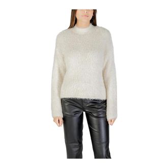 Only Witte Gebreide Kleding voor Vrouwen - Dames - Ronde hals truien - Wit - M - Polyester - Truien & Vesten