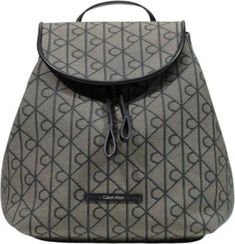 Calvin Klein Tassen, Dames, Zwart, ONE Size, Leer, Emblem AOP Jacquard Rugzak
