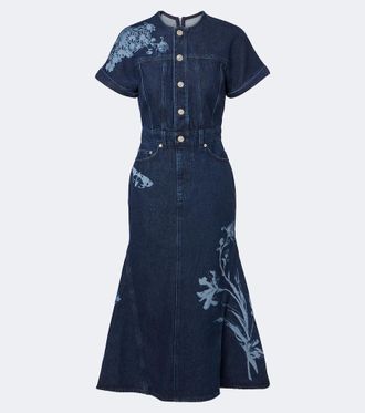 Erdem Printed denim midi dress