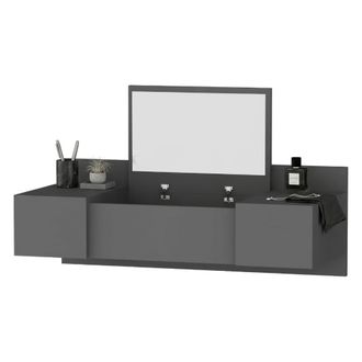 Dmora Toilette Selci, Tocador Con Espejo Incluido, 3 Puertas, Tapa De Madera Noble, 100x39x33h Cm Negro
