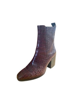 Aeyde Red Croc Embossed Heeled Ankle Boots Size 37