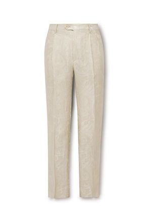 Etro Straight-Leg Pleated Paisley-Jacquard Linen-Blend Suit Trousers