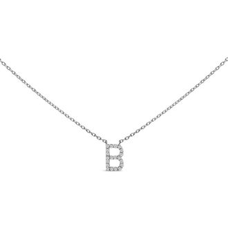 House of Brilliance 10K White Gold Diamond Accent A-Z Block Initial Pendant Necklace in White Gold | B at Nordstrom