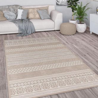 Paco Home Paco Home - Alfombra Exterior Interior Balc&oacute;n Terraza Cocina Motivo Boho &Eacute;tnico Moderno 133x190 Cm, Beige