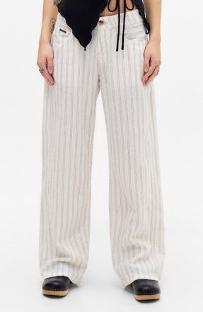 BDG Kayla Stripe Linen Wide Leg Pants in White Stripe at Nordstrom, Size X-Large