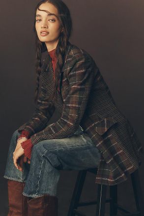 Avec Les Filles Plaid Mix Double-Breasted Blazer Jacket