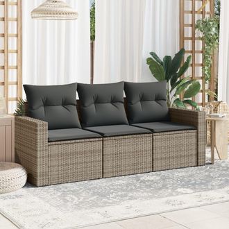 vidaXL Set De Sof&aacute; De Jard&iacute;n 3 Pzas Y Cojines Rat&aacute;n Sint&eacute;tico Gris Vidaxl