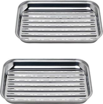 OEM Juego De Planchas Para Parrilla, Cesta De Acero Inoxidable Para Barbacoa, Para Carne, Pescado Y Verduras, Plateado, Mediano, 2 Piezas