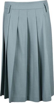 Semicouture Sage Green Stretch Virgin Wool Pleated Midi Skirt