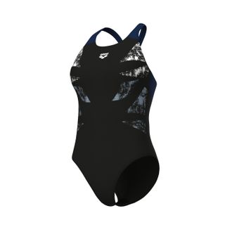Arena Badeanzug ARENA WOMENS ARENA GRAPHIC SWIMSUIT V BACK L, Damen, Gr. 38, N-Gr, schwarz (schwarz, navy), Obermaterial: 80% Polyamid, 20% Elasthan, Badean
