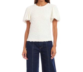 Karen Kane Puff Sleeve Textured Top In Off White