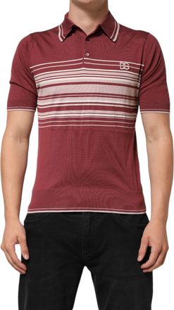 Dolce & Gabbana Mens Cotton-Silk Striped Polo Red