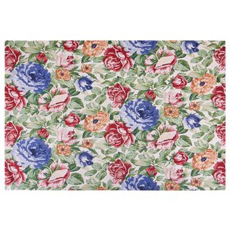 Beliani Alfombra De Algod&oacute;n Verde Rojo Azul 200 X 300 Cm Patr&oacute;n Floral Tejido Plano Farwan