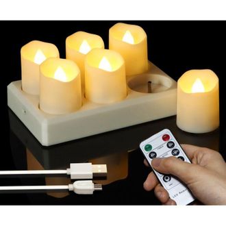 OEM 6 Velas Led Recargables Tipo Candela, Velas Electr&oacute;nicas Con Mando A Distancia, Temporizador, Luz Blanca C&aacute;lida, 4 X 4,5 Cm -crezuo